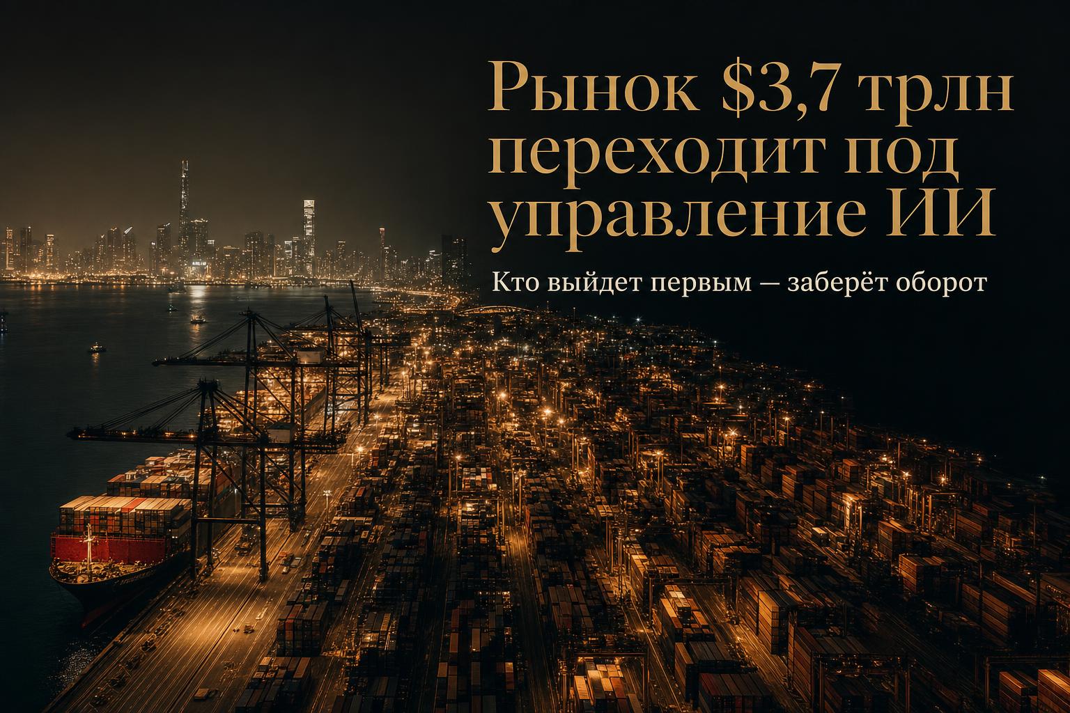 Контейнерный порт ночью с высоты